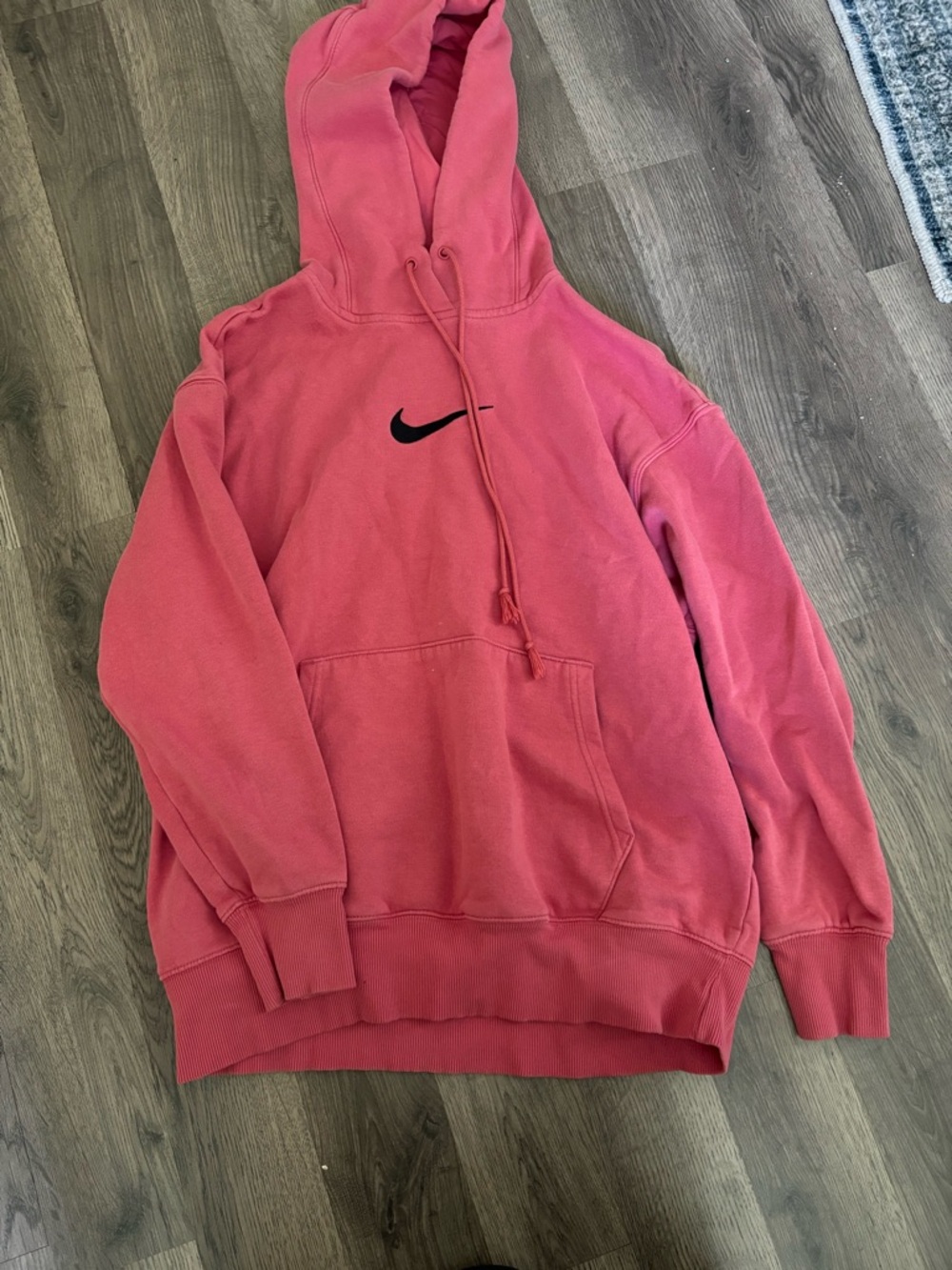 Oversized Nike Coral Pink Hoodie with Black Swoosh